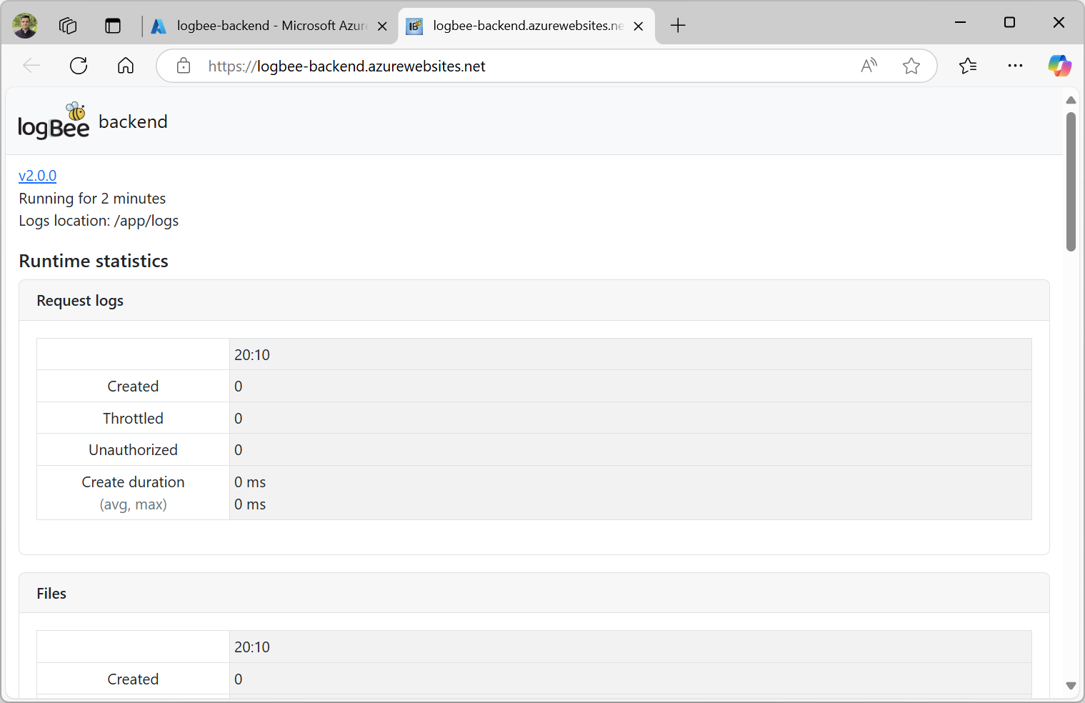 Logbee.Backend App Service running