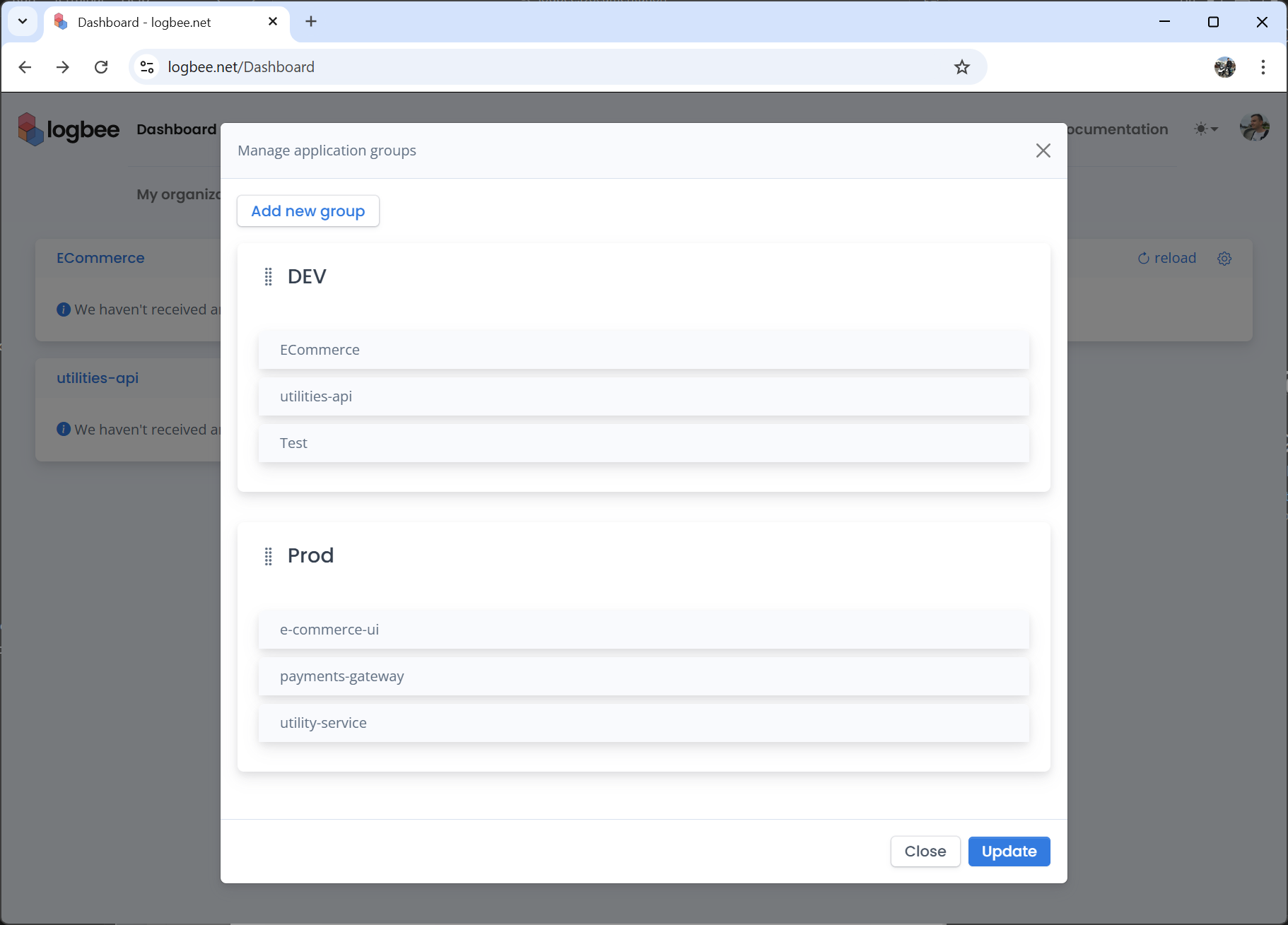 Updating Application groups