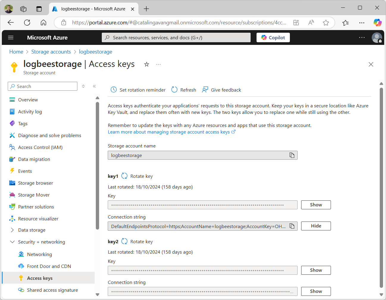 Storage account Connection string