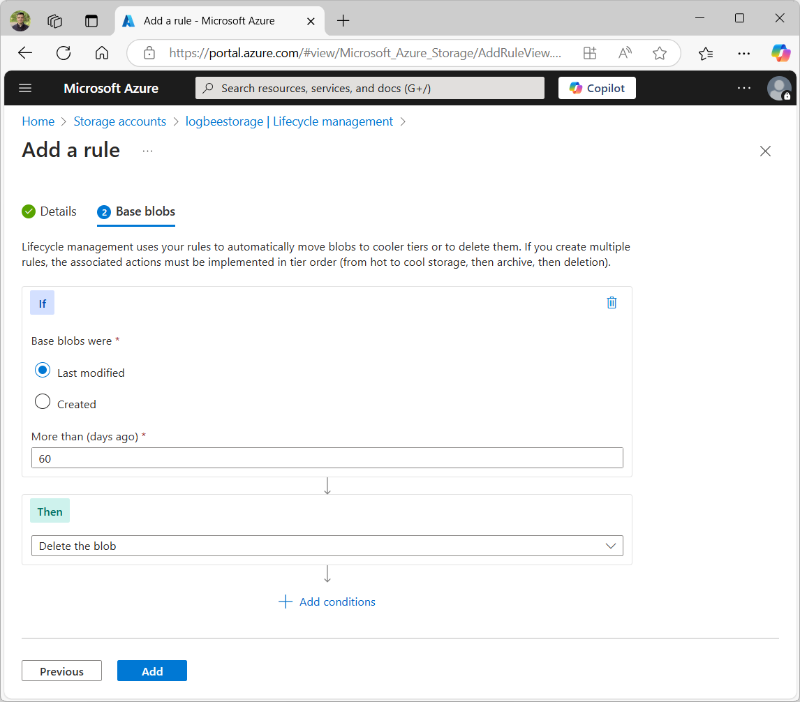 Storage account lifecycle management